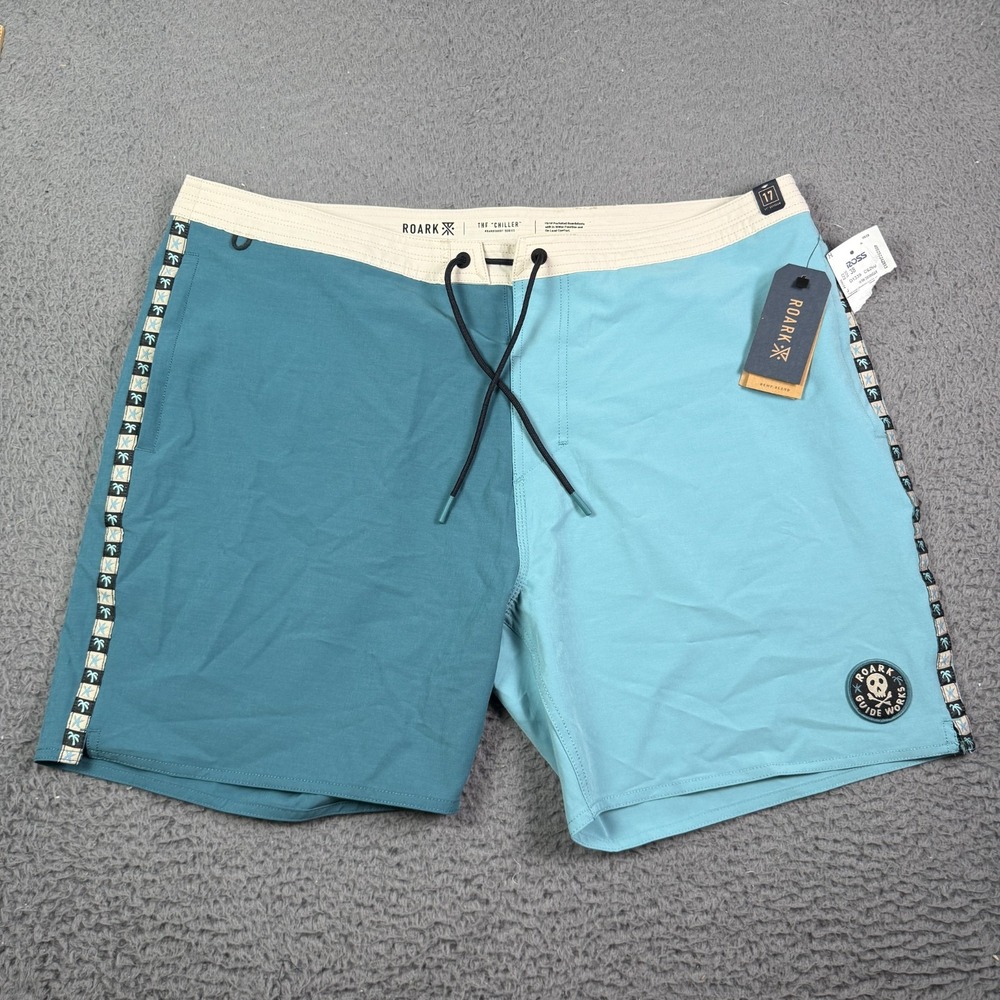 Roark The Chiller 17" Mixtape Board Shorts Mens 38 Blue Drawstring Swim Trunks